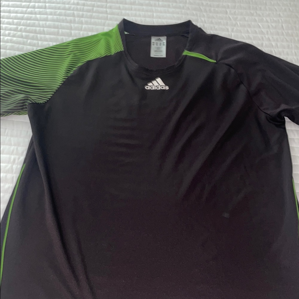 Adidas Men's Black and Green Shirt